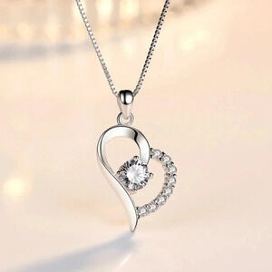 925 Sterling Silver Diamond Heart Pendant Necklace